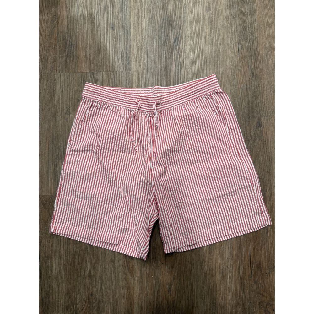 Volt Women Red White Striped Seersucker Cotton Drawstring Shorts Size M 226